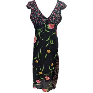 VINTAGE Rag | J’aime Paris Cherry & Floral Print Midi Dress Black | Size 9/10